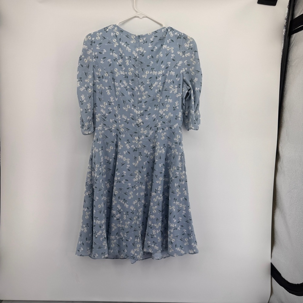 Forest Lily Blue Floral V-Neck Fit Flare Mini Dress Puff Sleeve Women Size 6 - Picture 4 of 7